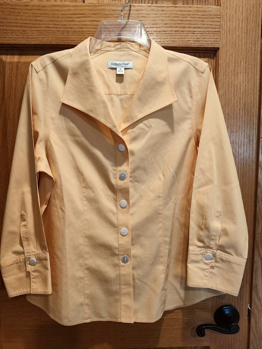 Coldwater Creek Peach Button-Front Shirt, 3/4 Sleeve, M